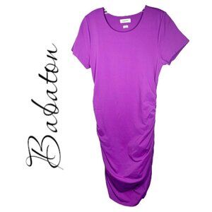 BABATON ARITZIA Stretchy Ruched‎ Magenta Fuchsia Pink T-Shirt Dress, Size XL